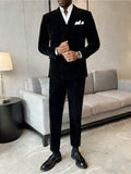 Men's Peak Lapel Double-breasted Velvet Two-piece Suit