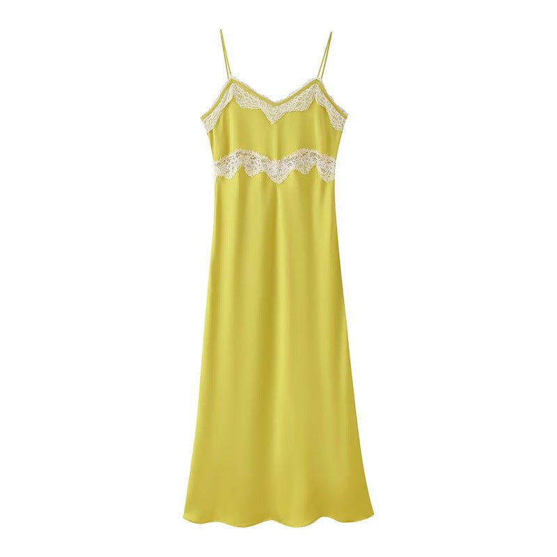 Womens Fashionable Sexy Chic Lace-Trimmed Slip Dress