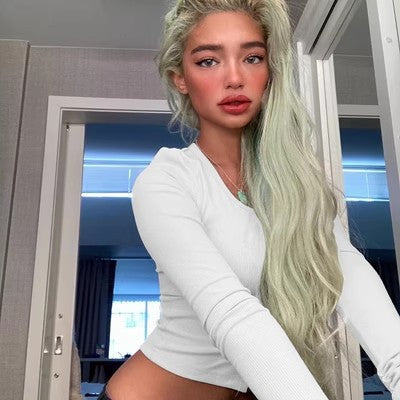 Women's Solid-Colored Single-Breasted Slim-Fit Long-Sleeve Top