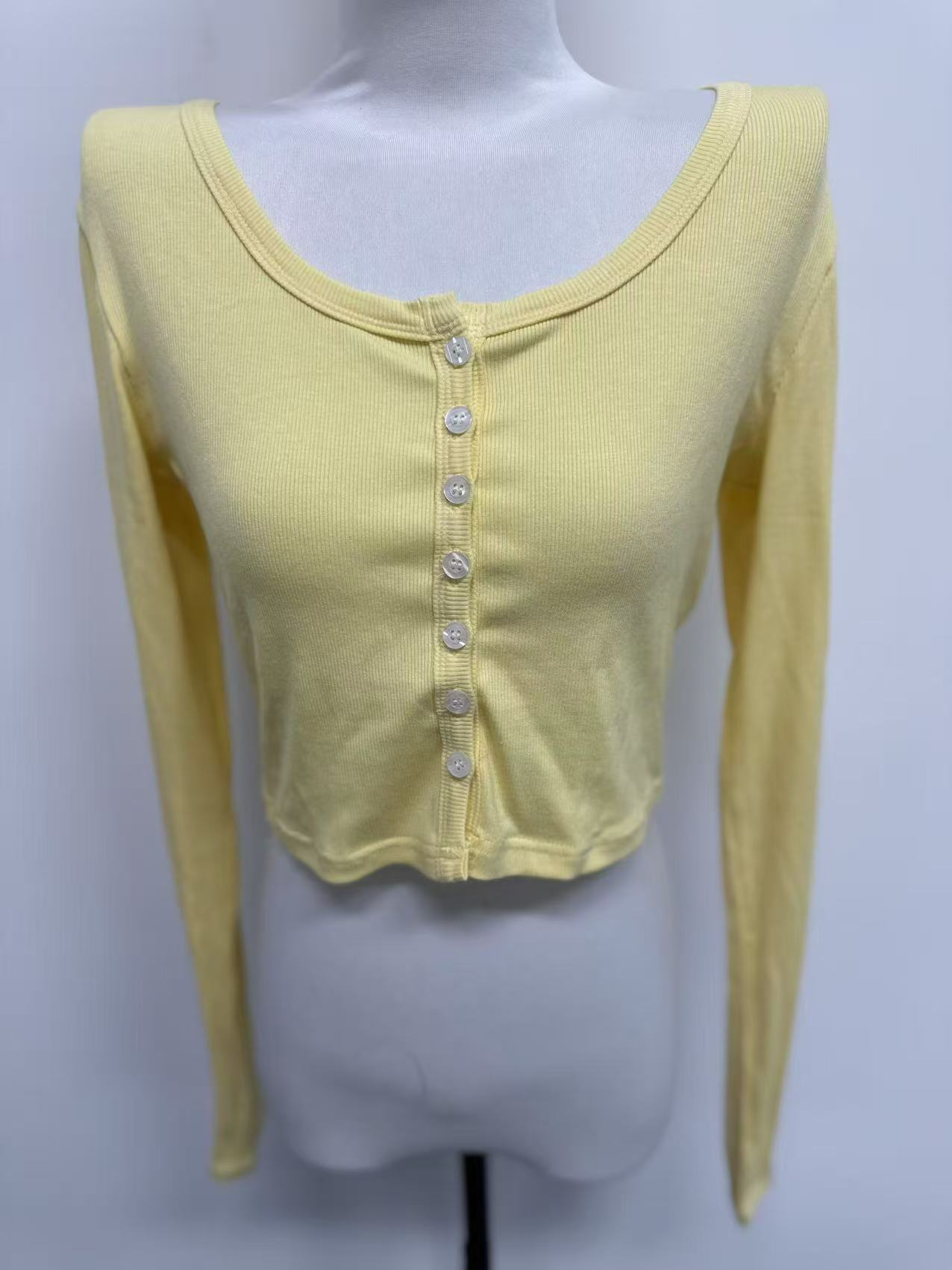 Women's Solid-Colored Single-Breasted Slim-Fit Long-Sleeve Top
