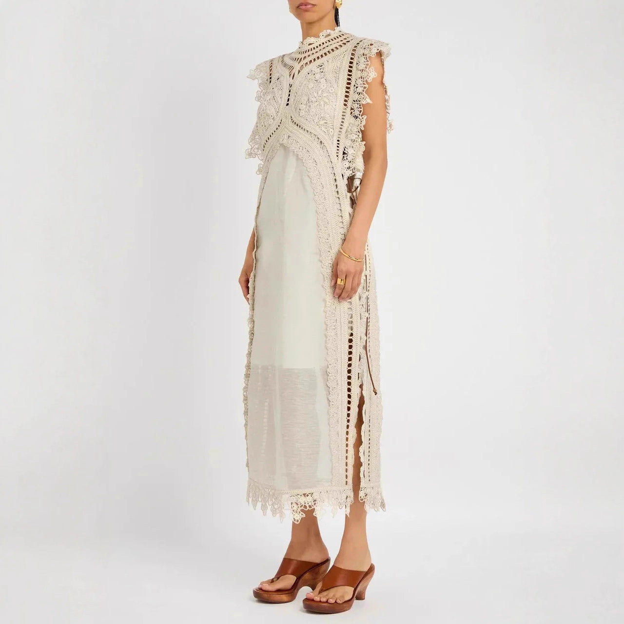 French-style Crochet Hollow-out Knitted Strap Dress For Women