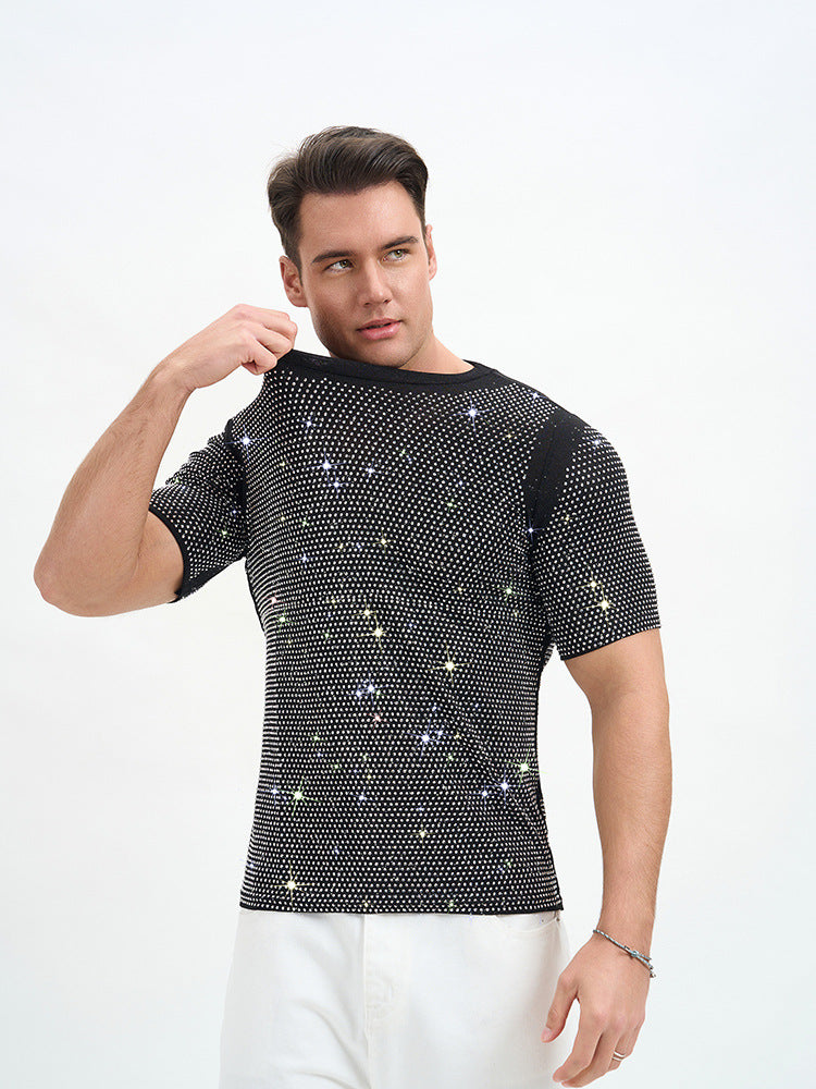 Short Double Layer Rhinestone Party T-Shirt