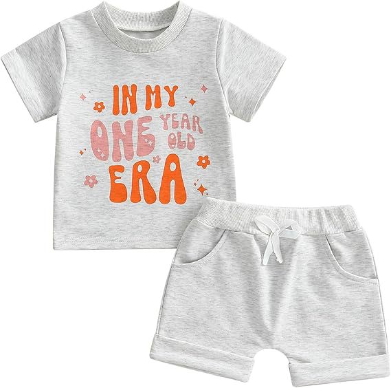 Alphabet In My One Year Old Era Short-Sleeve Top And Shorts Two-Piece Set