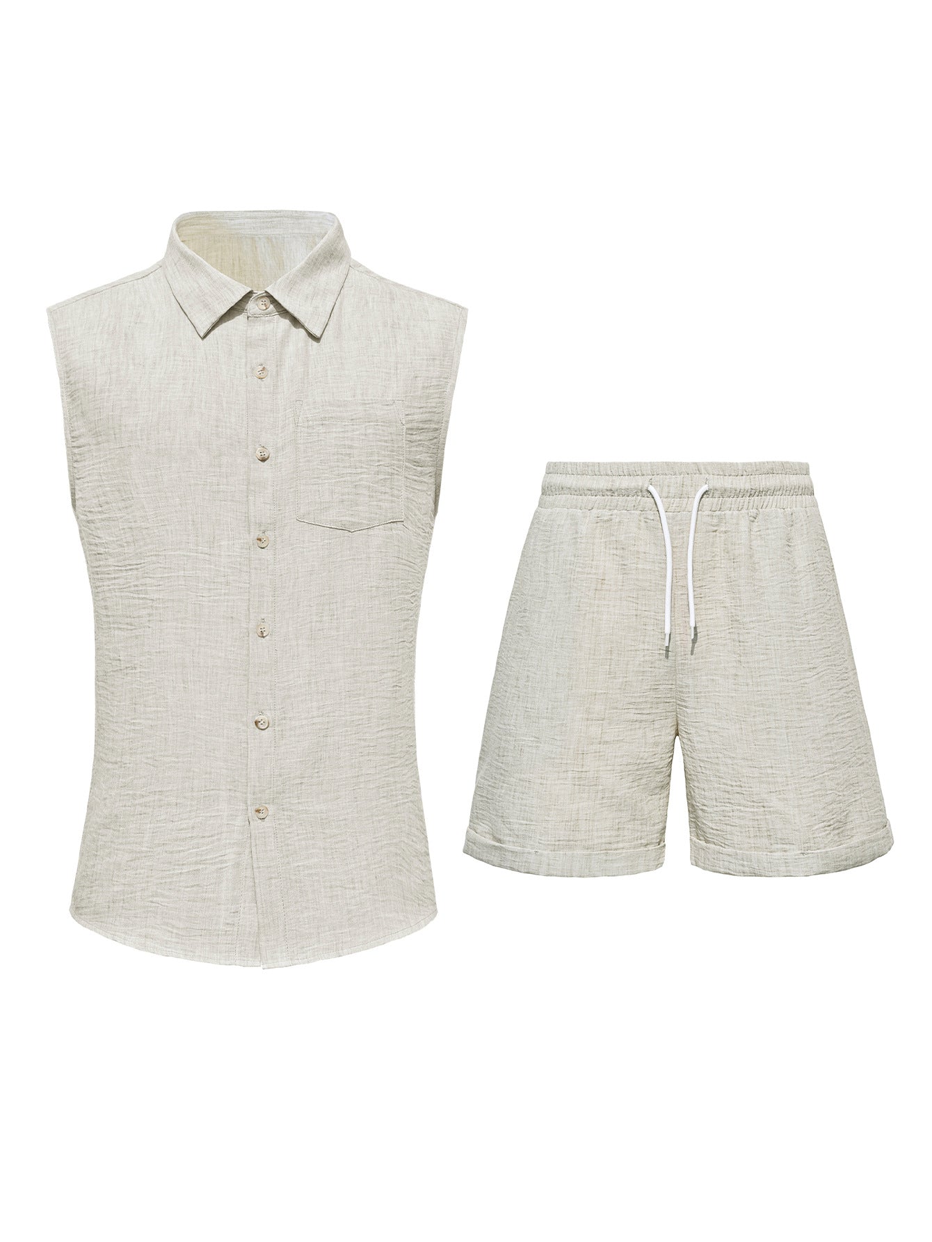 Men's Casual Sleeveless Shirt And Shorts Set