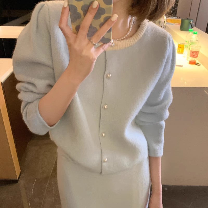 Sweater High-Waisted Slimming Skirt Set For Women