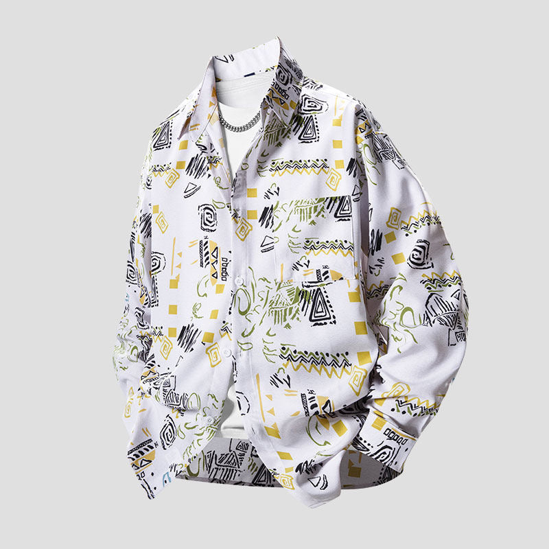 Men's Long-Sleeve Floral Loose Shirt Jacket