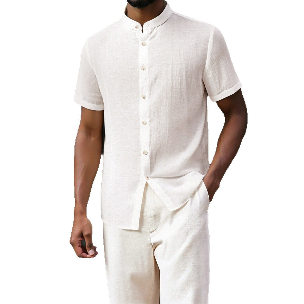 Men's Stand-Up Collar Breathable Shirt And Loose-Fitting Trousers Set