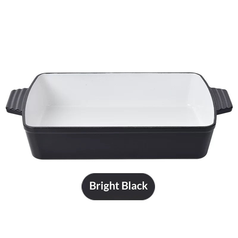 Cast Iron Enameled Uncoated Rectangular Baking Pan With Two Handles