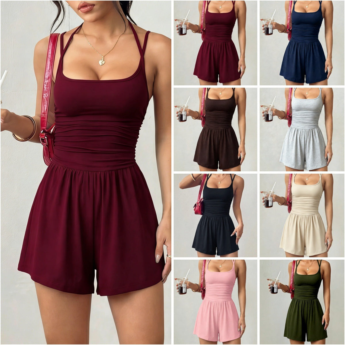 Womens Strap Casual Tube Top Jumpsuit Shorts