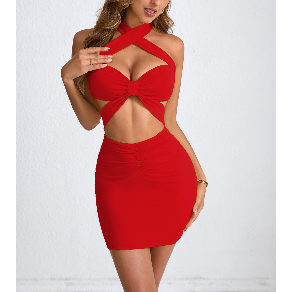 Summer Hollow-Out Neck-Tied Bodycon Sexy Dress
