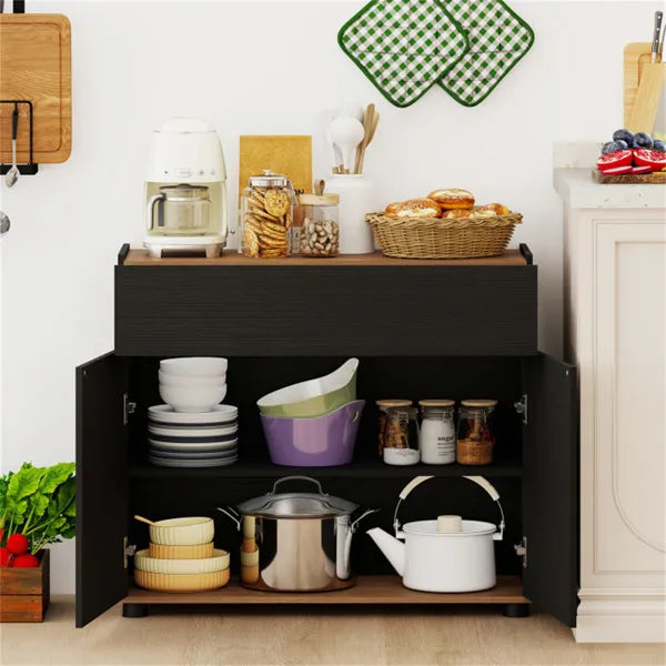 31.5" Kitchen Buffet Sideboard Cabinet With Push-to-Open Doors, Wood Storage Cabinet For Dining Room - Black