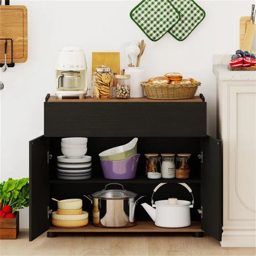 31.5" Kitchen Buffet Sideboard Cabinet With Push-to-Open Doors, Wood Storage Cabinet For Dining Room - Black