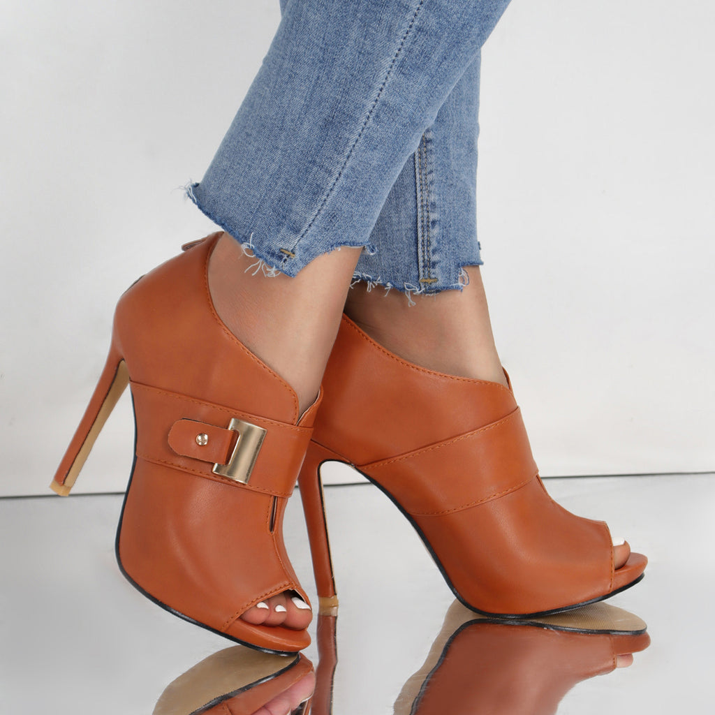 Fish-mouth Peep-toe Metal-buckle Back-zip Stiletto Fashion Sandals