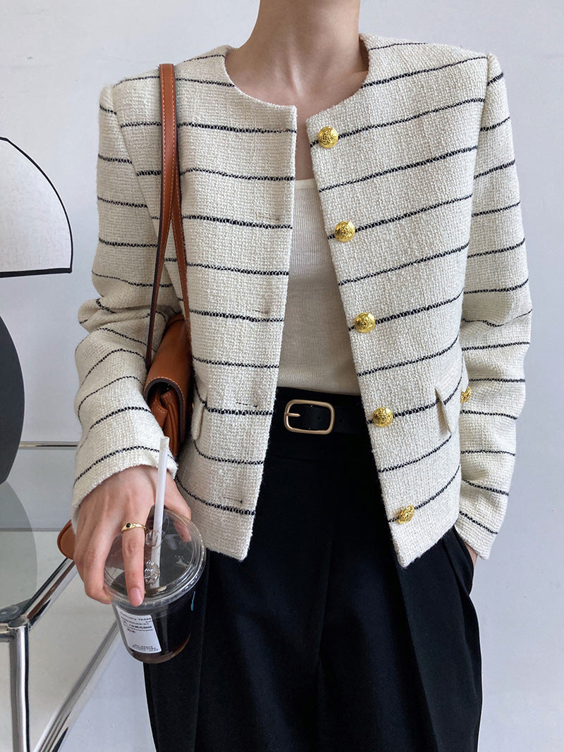 Striped Womens Short Single-breasted Jacket
