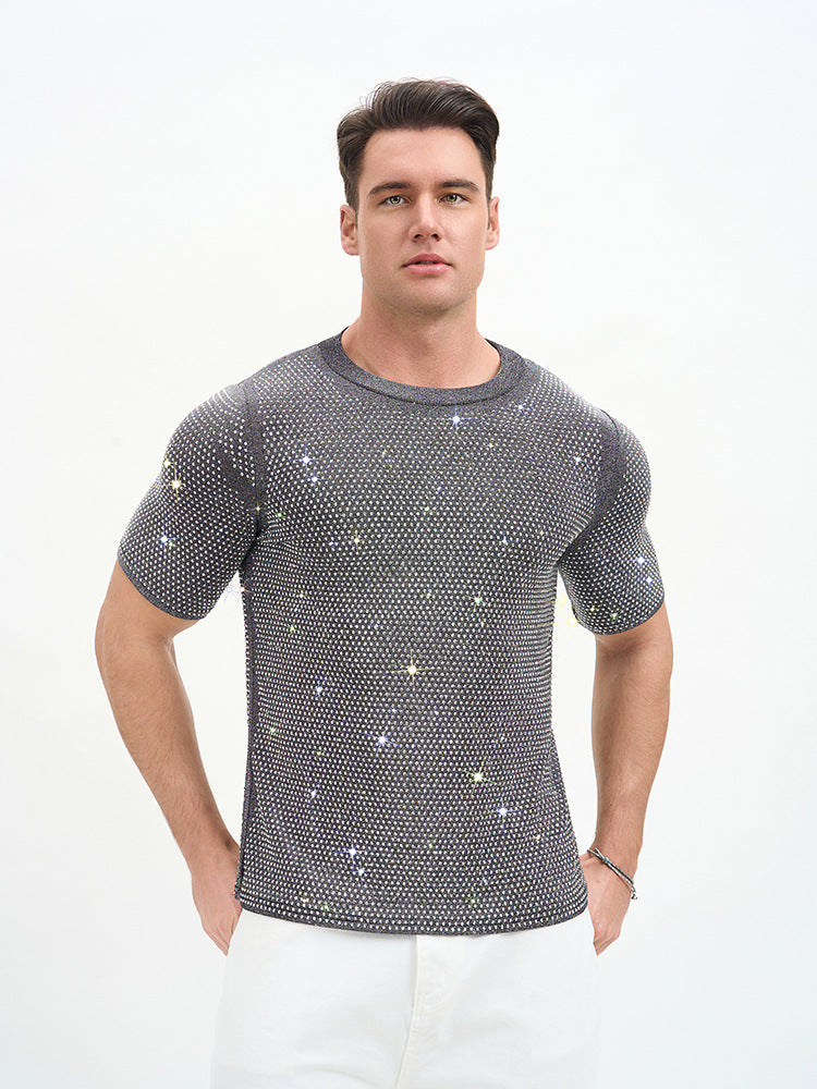 Short Double Layer Rhinestone Party T-Shirt