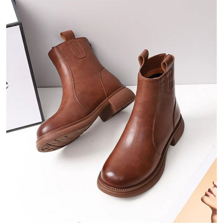 Women's Flat-Heeled Fleece-Lined Ankle Boots With Zippers