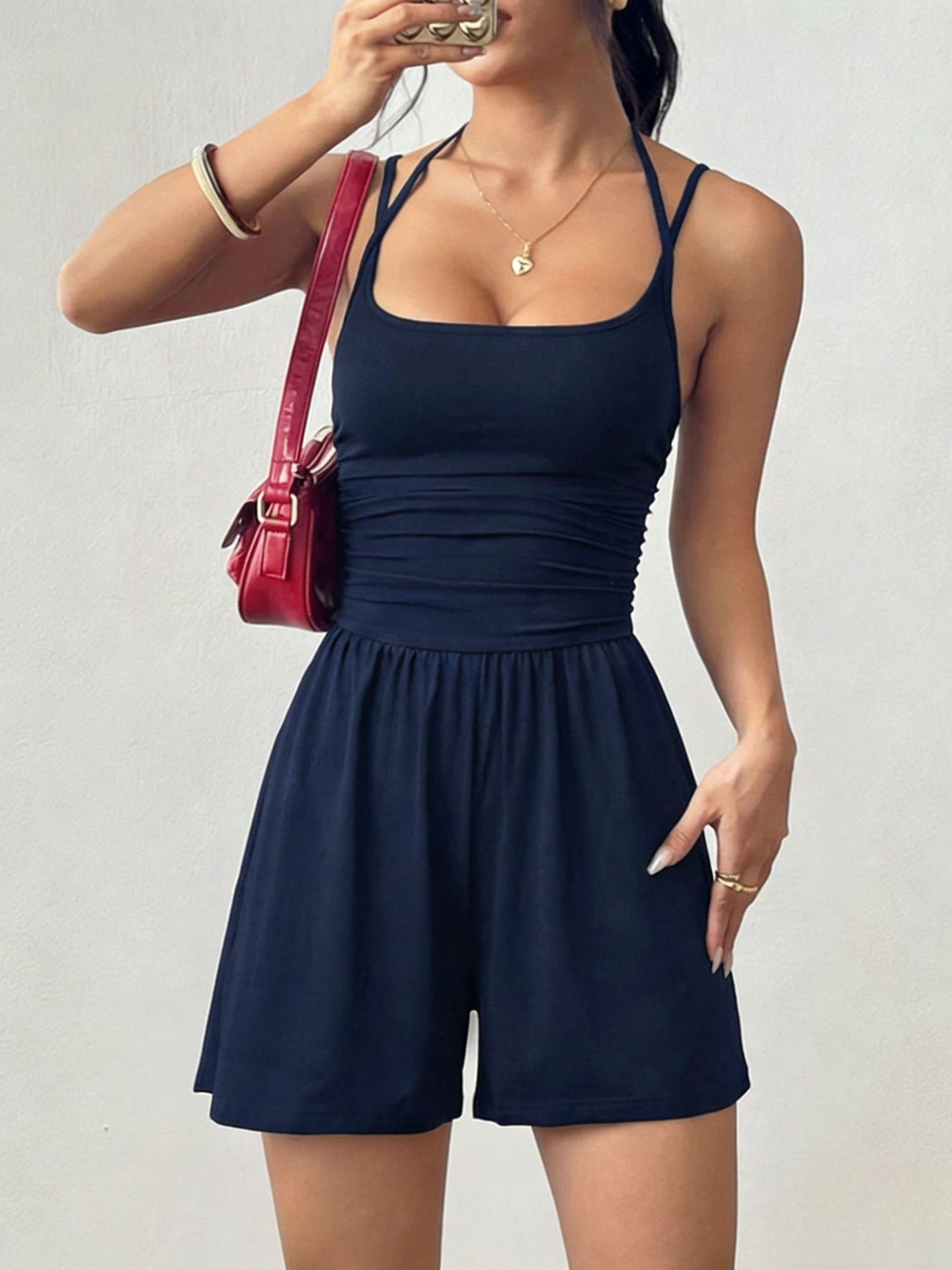 Womens Strap Casual Tube Top Jumpsuit Shorts
