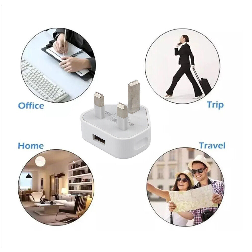 4 Pack UK USB Wall Charger 3 Pin Plug Mains Adapter For Phones, Tablets Power