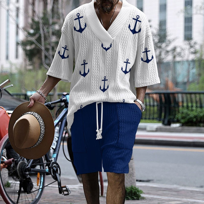 Men's Casual V-Neck Fashionable Printed Set
