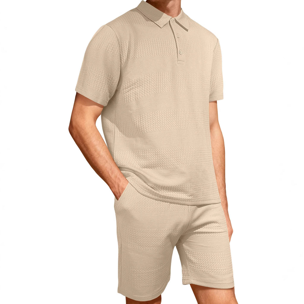 Jacquard Solid-color Loose-fitting Mens Casual Sportswear Set