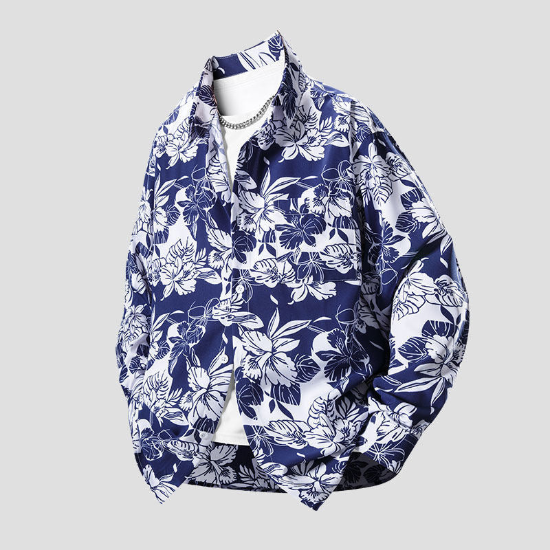 Men's Long-Sleeve Floral Loose Shirt Jacket