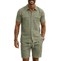 Men's Lapel Shirt And Multi-Pocket Shorts Set
