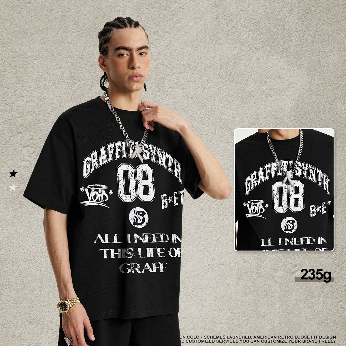 Graffiti Short-sleeve Vintage Distressed Washed Loose-fit T-shirt