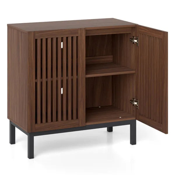 32" Buffet Sideboard Cabinet With 2 Doors, Farmhouse Storage Cabinet (Walnut + Black) With Adjustable Shelf