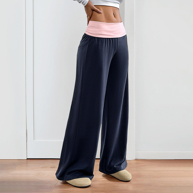 Women's Casual Color-Block Patchwork Wide-Leg Pants