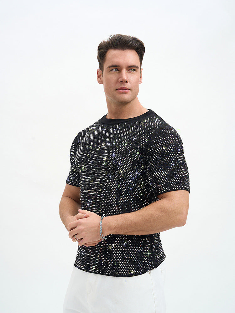 Short Double Layer Rhinestone Party T-Shirt