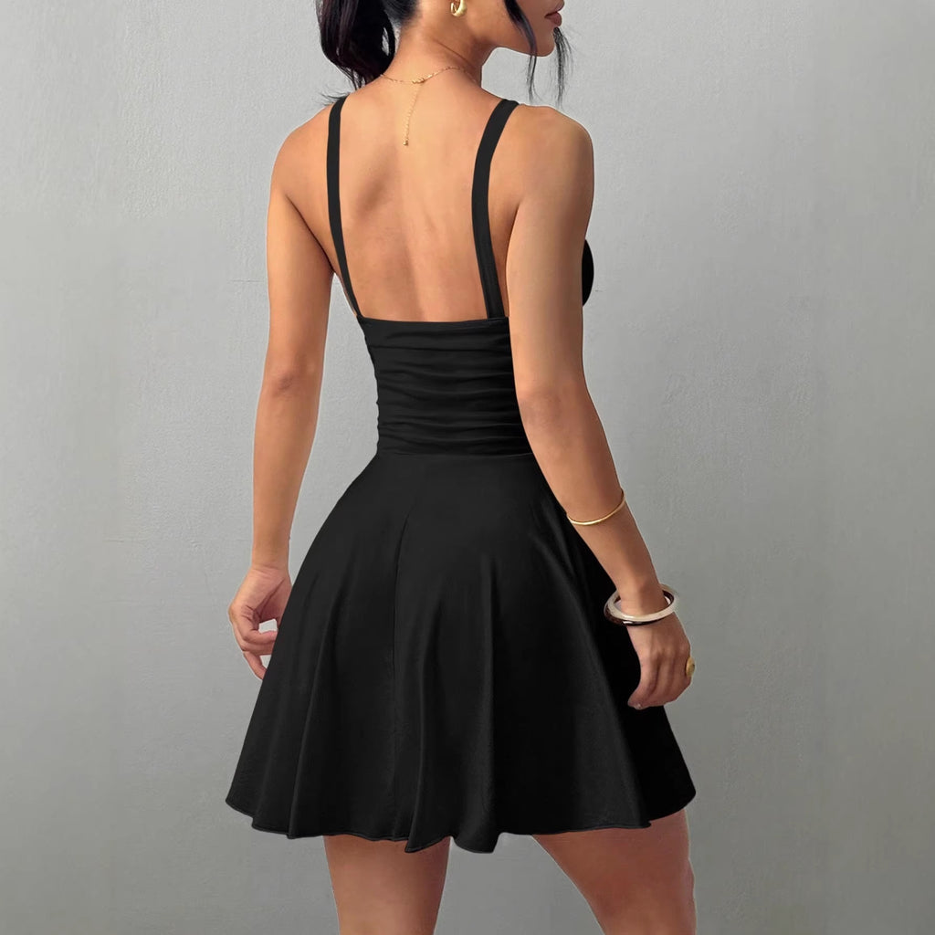 Women's Solid Color Casual Strap V-Neck Formal Dress