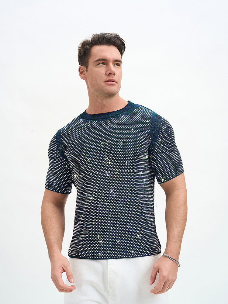 Short Double Layer Rhinestone Party T-Shirt