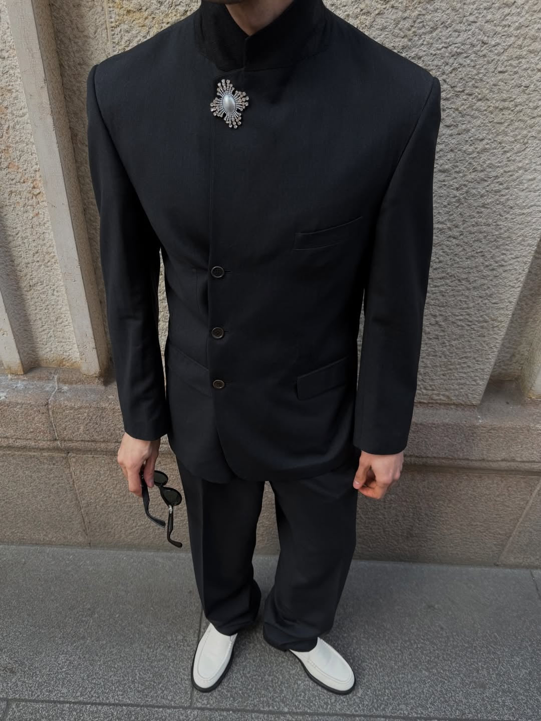 Black Mandarin Collar Zhongshan Style Suit Set