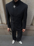 Black Mandarin Collar Zhongshan Style Suit Set
