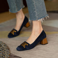Square-toe Metal-buckle Chunky-heel Womens Shoes