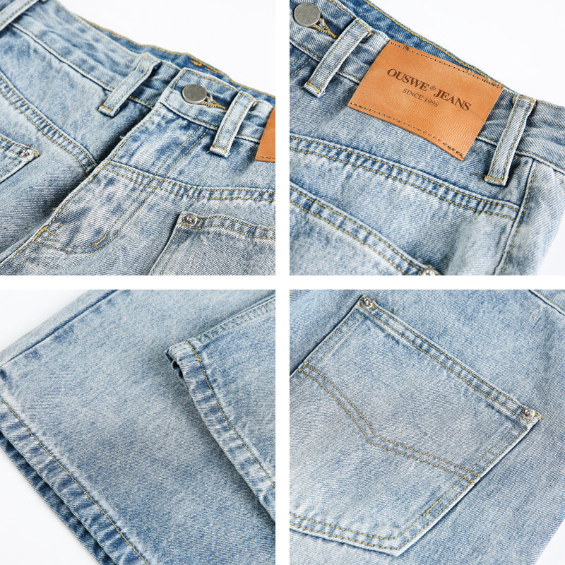 Men's American-style Vintage Washed Patchwork Reverse-wear Denim Jeans