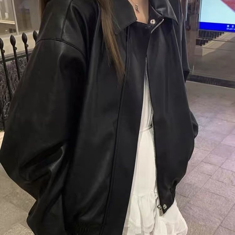 American-style Vintage Leather Jacket Women's Short