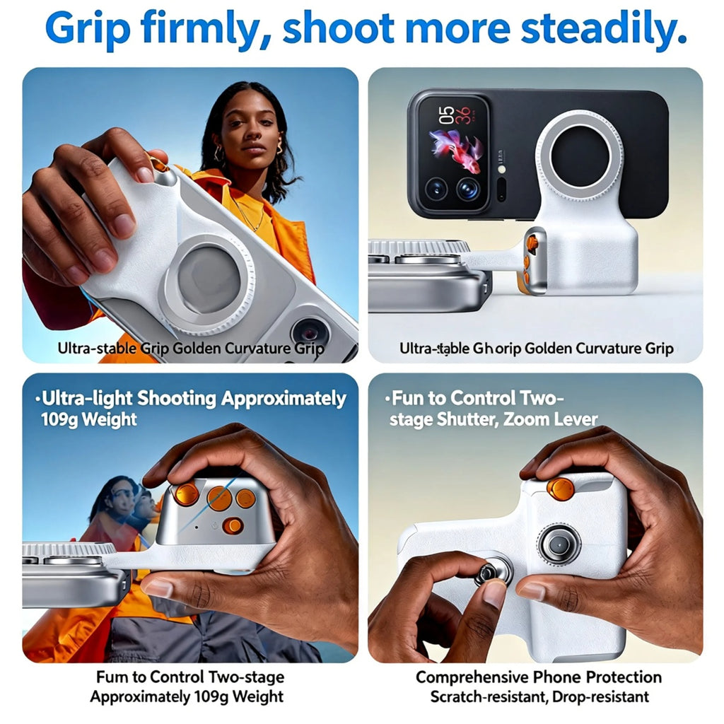 Magnetic Camera Grip Stabilizer With Wireless Remote, Ergonomic Anti-Shake Phone Handle Compatible With MagSafe, Zoom Control Portrait Landscape Switching, 109g Lightweight
