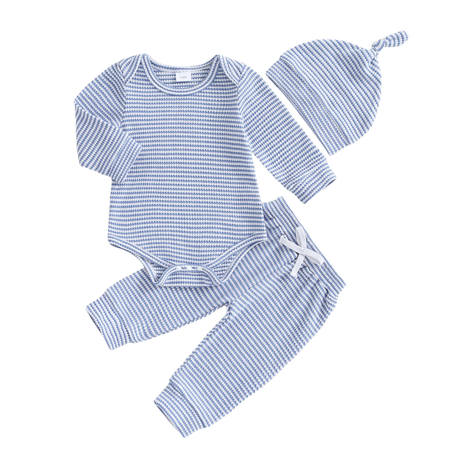 Long-sleeve Striped Triangle Onesie Pants And Hat Three-piece Set