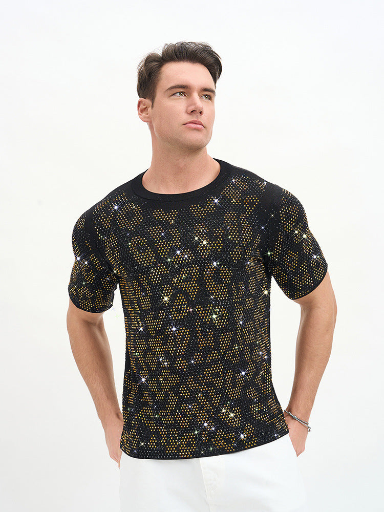 Short Double Layer Rhinestone Party T-Shirt