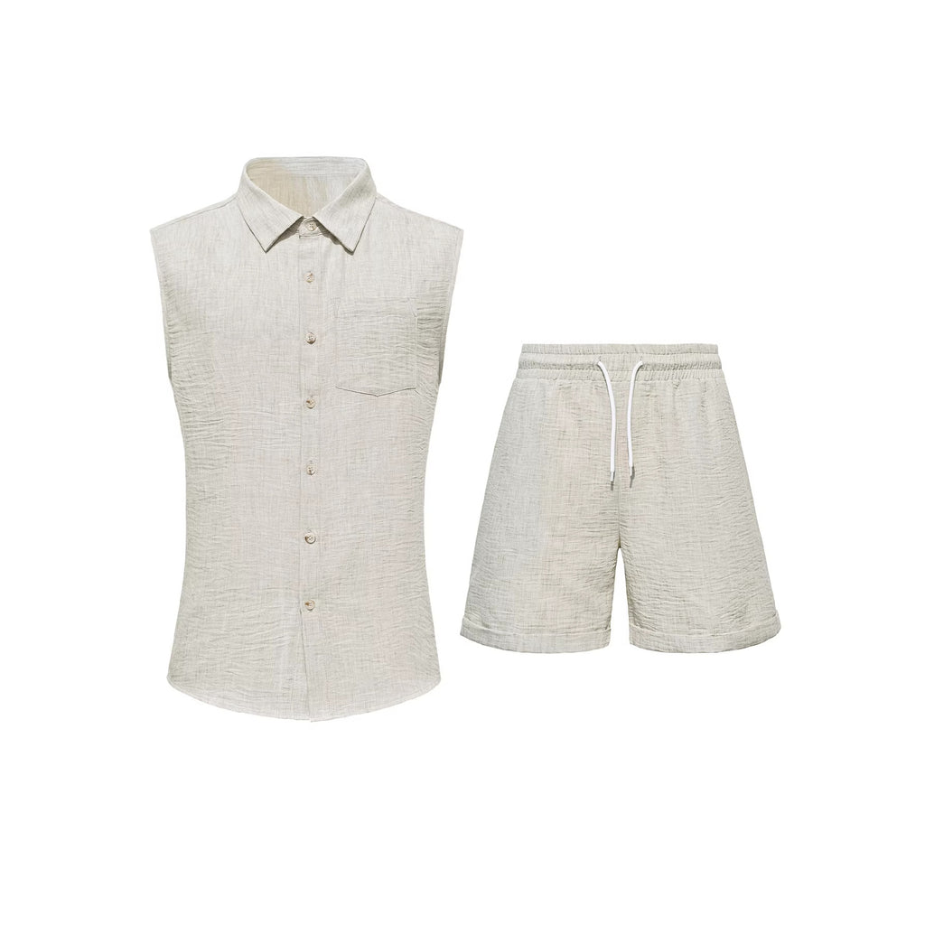 Men's Casual Sleeveless Shirt And Shorts Set