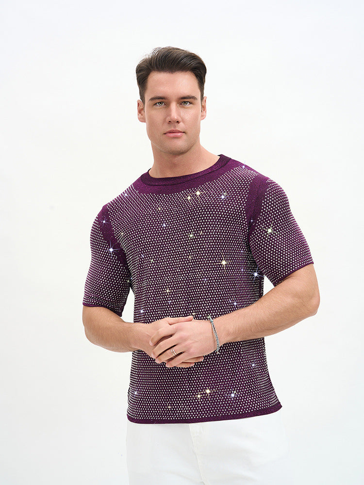 Short Double Layer Rhinestone Party T-Shirt