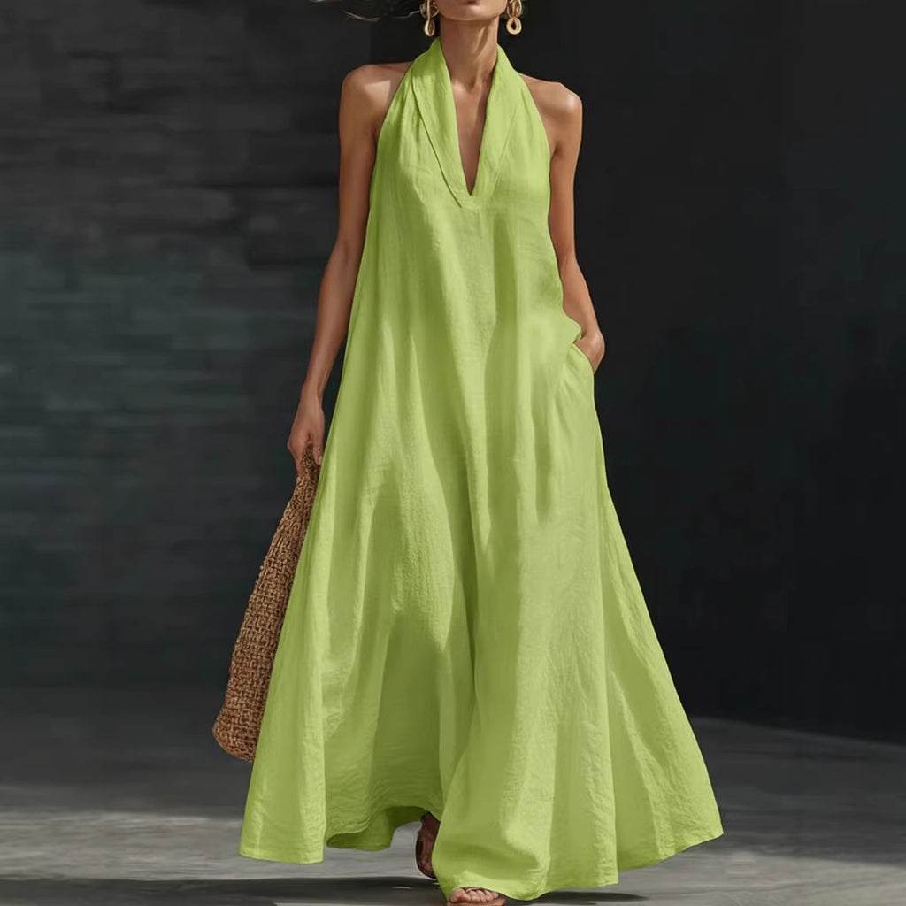 Women's Casual Solid Color V-Neck Dress