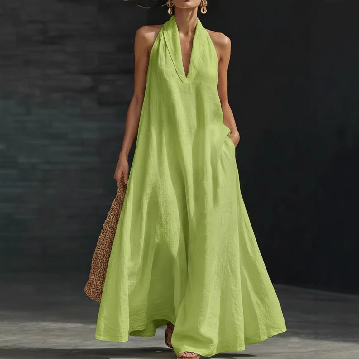 Women's Casual Solid Color V-Neck Dress