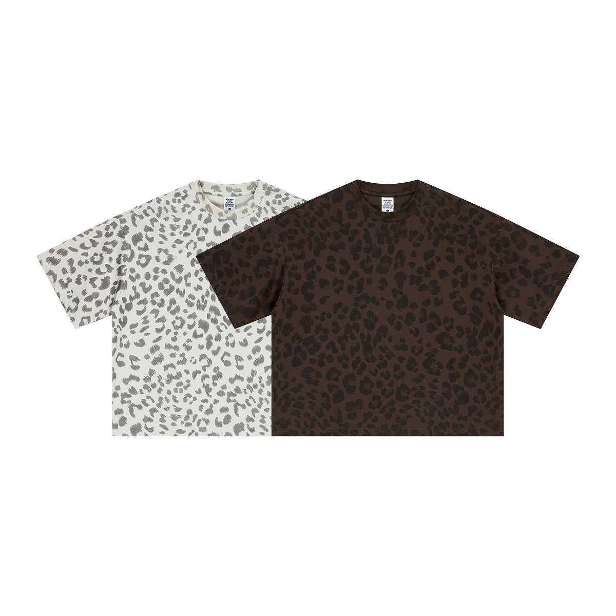 Plus-size Casual Loose-fit Leopard-print Crewneck Short-sleeve T-shirt