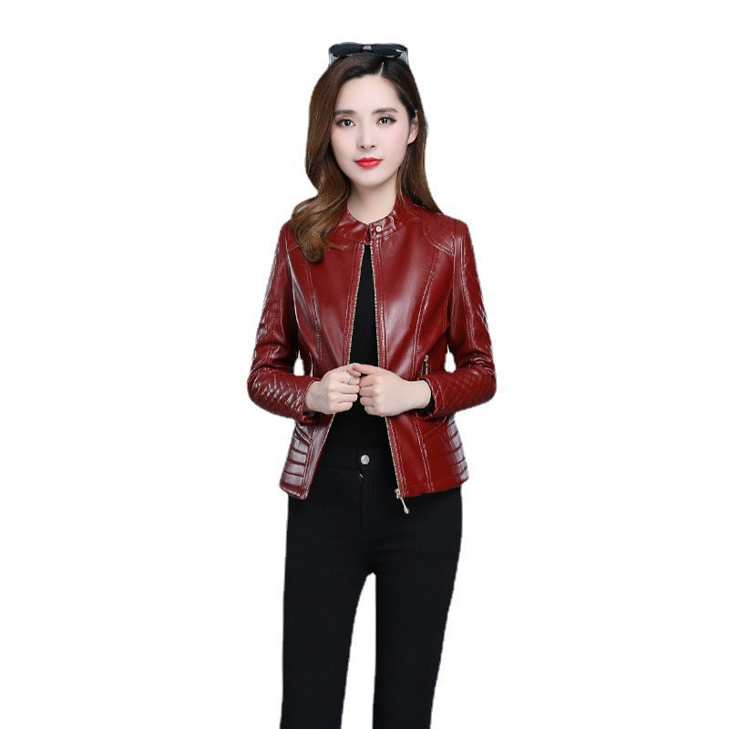 Womens Short Chic Stand-collar Zip-up Jacket