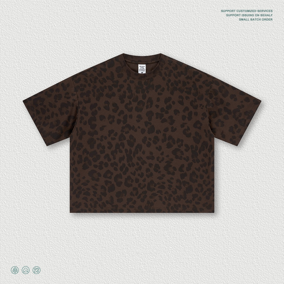 Plus-size Casual Loose-fit Leopard-print Crewneck Short-sleeve T-shirt