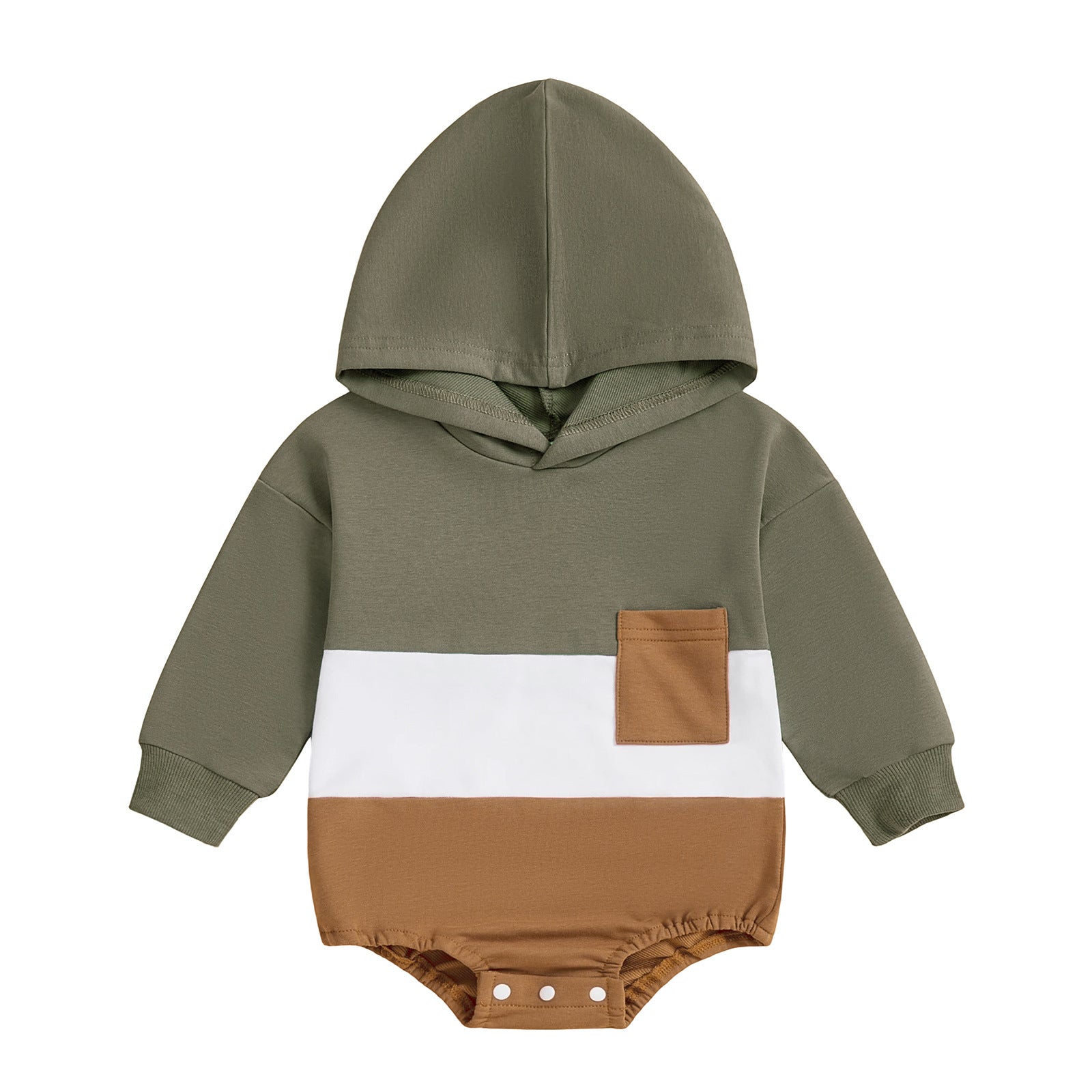Long-sleeve Color-Block Hooded Onesie With Pocket