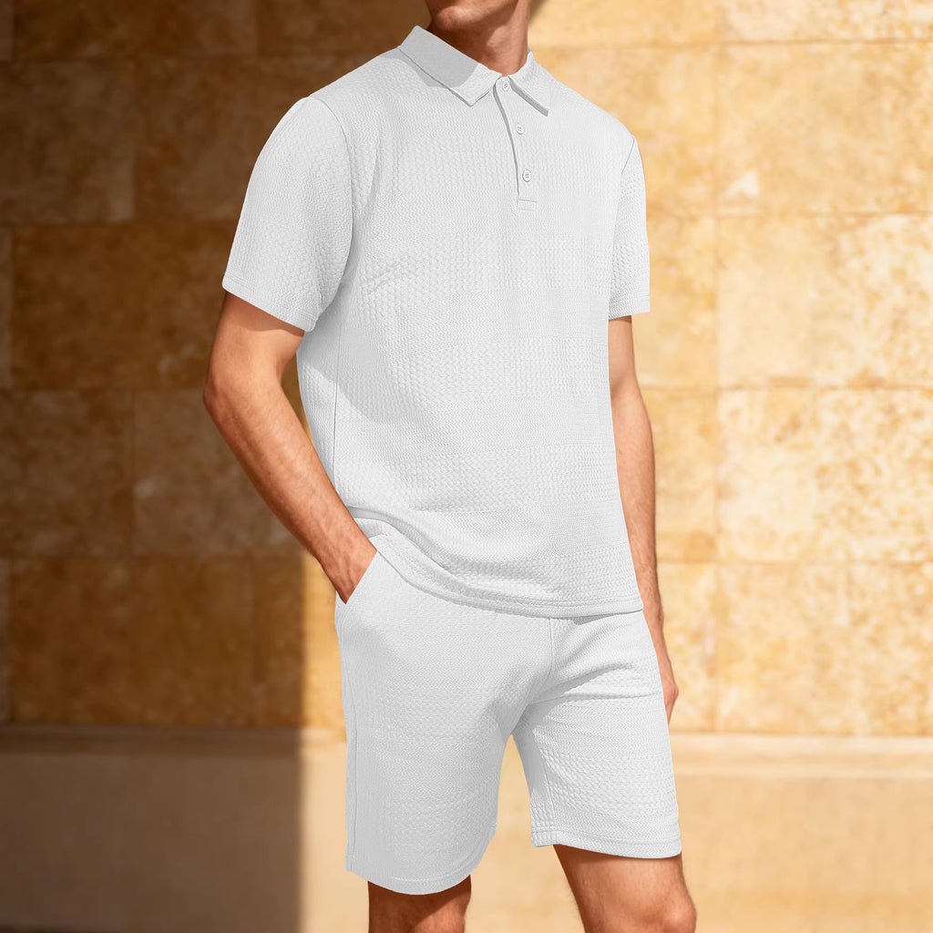 Jacquard Solid-color Loose-fitting Mens Casual Sportswear Set
