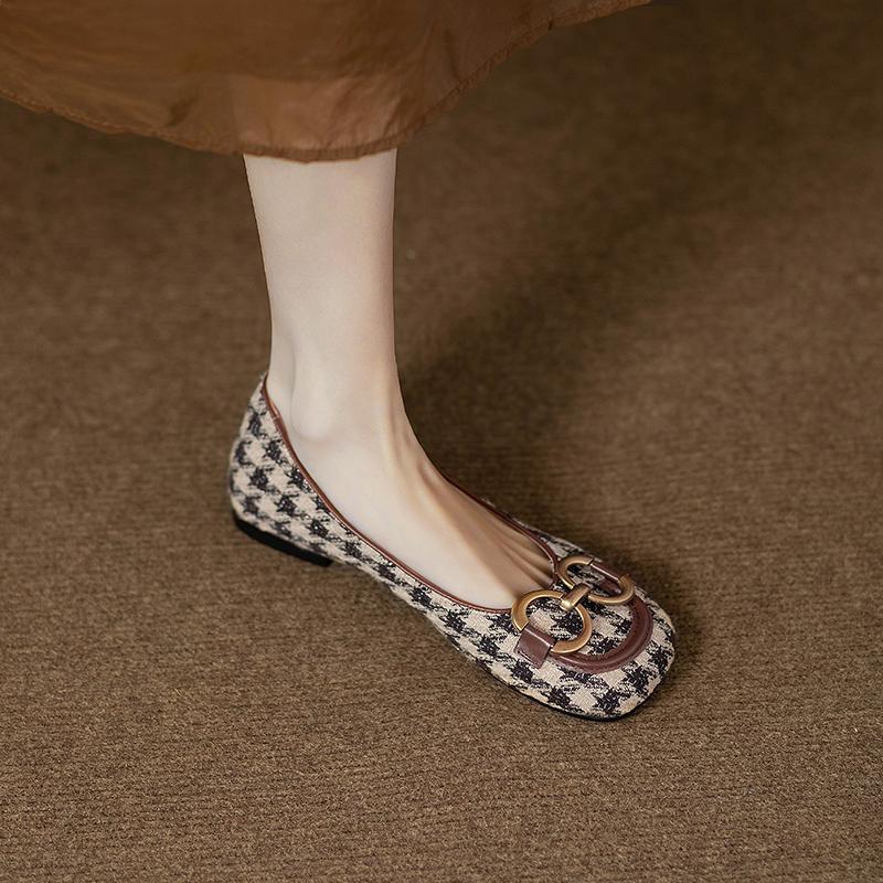 Women's Retro Metal-Buckle Square-Toe Flat Shoes
